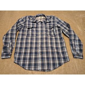 Timberland Men's Size Med Blue Plaid Long Sleeve Button Up Turbo Dry